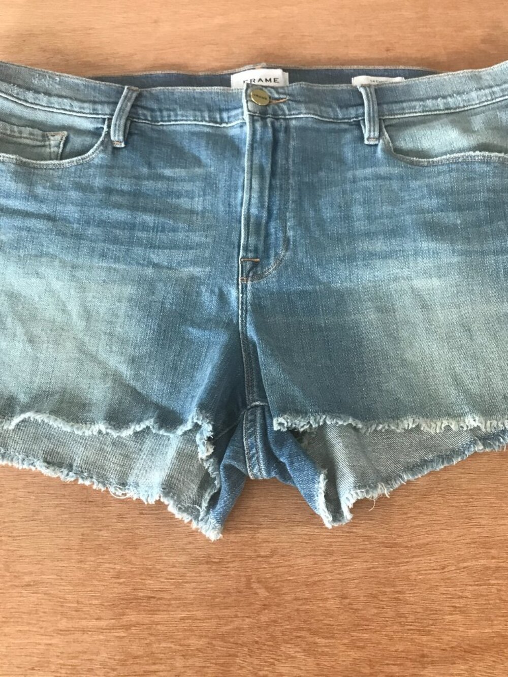 Frame Le Cutoff Shorts Women 34 Blue High Rise Raw Hem Medium Wash Sculpting